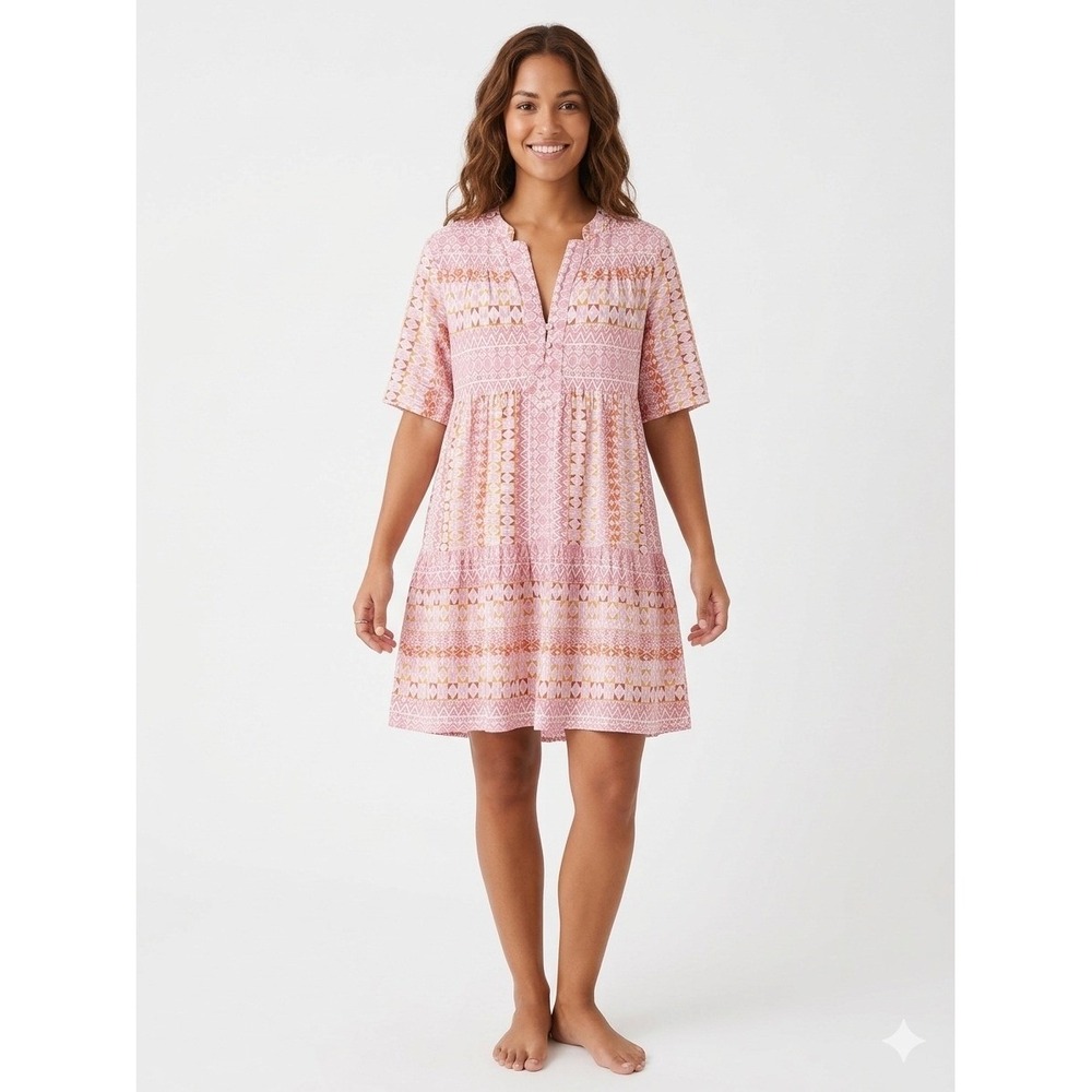 Xirena Billie Cotton Tiered Babydoll Mini Dress Terra Rose Pink Size Small